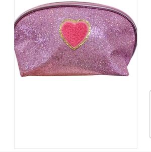 Girls Glitter Pink Heart Cosmetic Pouch - Shimmery Pink Accessory
